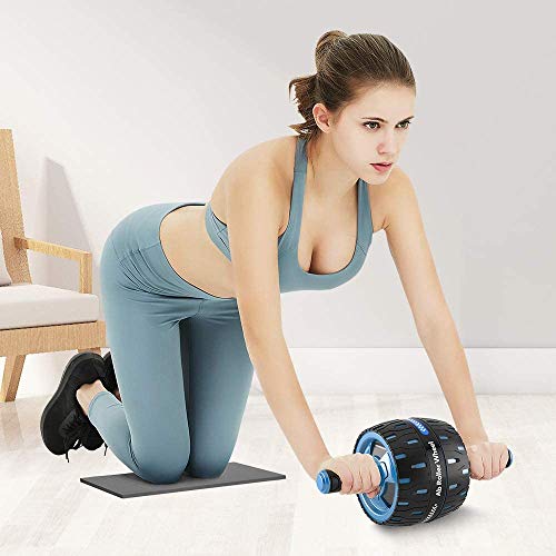 RUNWE Assistive Ab Roller Wheel for Abs Workout with Self-Rebound System and Knee Pad Used as Ab Wheel Exercise Equipment for Abdominal Exercise and Core Workout in Home Gym (Blue)
