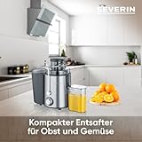 SEVERIN Entsafter, geräuscharme Saftmaschine für vitaminreiche Obst- und Gemüsesäfte, elektrische Saftpresse aus Edelstahl, 500 ml Auffangbehälter, schwarz/Edelstahl ES 3566 - 3