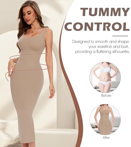 Image of Slip Dress for Women Full Slip for Under Dresses Shapewear Tummy Control Long Slip with Back Slit