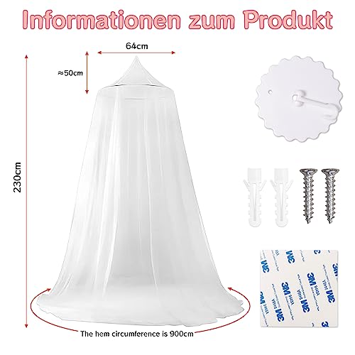 Moskitonetz Bett Baldachin, Moskitonetz für Reisen, Betthimmel Mückennetz Feinmaschiges, Moskitonetz Bett mit Moskitonetz Haken, Mosquito Net Bed für Zuhause und Camping Geeignet (Weiß)