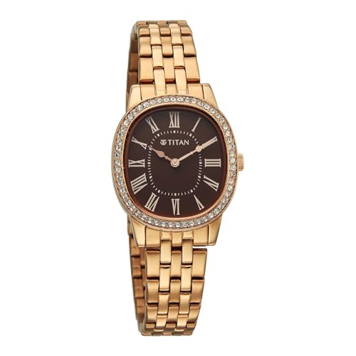 Image of Titan Glamour Quartz Analog Brown Dial Rose Gold Stainless Steel Strap Watch for Women