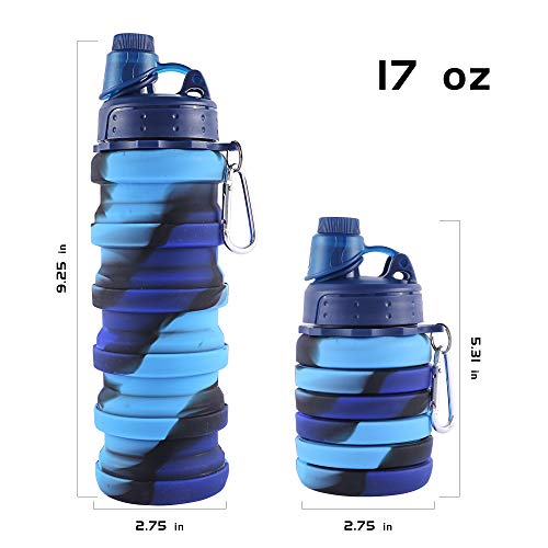 Makersland 2 Pack Of Collapsible Sports Water Bottles For Kids, Adults, Students, Reusable Silicone Foldable Water Bottles For Travel Camping Hiking, Blue And Black #TOP3