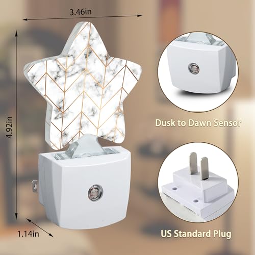 Image of Marble Line Geometric Plug-in Night Light with Dusk-to-Dawn Sensor for Bedroom,Bathroom and Living Room Sleep Friendly lamp for Women /Girls /Boys Gift,0.5W