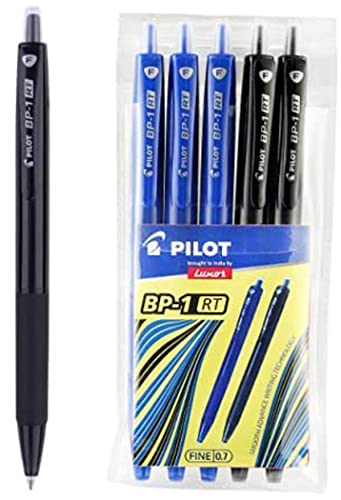 Image of Pilot 1729 BP1RT Ball Pen - Pack of 12 (Black) BP1 Ball Pen - Pack of 5 - (3 Blue Pens + 2 Black Pens)