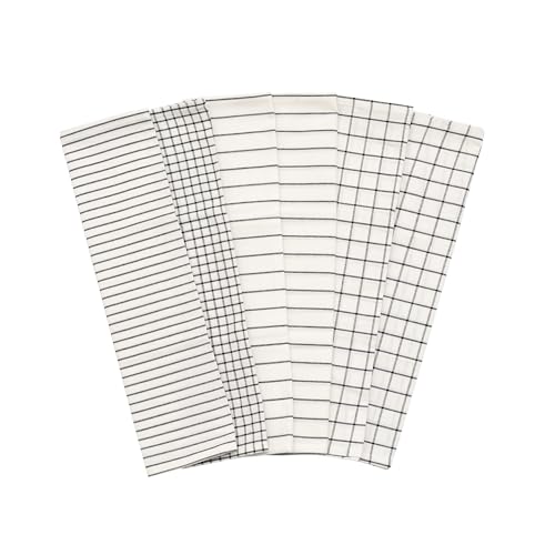 Image of Cotton Kitchen Tea Towels Baking - Lint-Free, 6 Pack, 100% Cotton, Breathable, Washable, Large Size 30 inchx20 inch, Hanging Loop, Multiple Checks and Stripes Pattern Baking Tea Towels (Black)