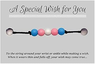 Trans Pride Colours Black Hemp Wish Bracelet with 6mm Acrylic Beads Charm on Printed Card - Adjustable - Unisex