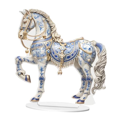 Fenteer Estatuilla de Estatua de Escultura de de acrílico en Forma de Caballo 2D para Sala de Estar de Festival de estantería, Azul