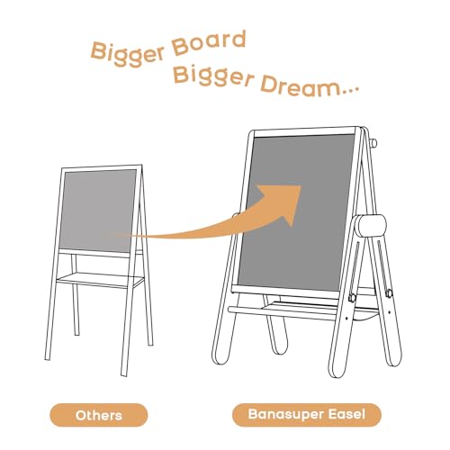BanaSuper 3-in-1 Kinder Staffelei Magnetische Tafel & Whiteboard mit 30% Größerer Malfläche | Höhenverstellbar (90-110 cm), Klappbar & 80% Vormontiert | Kunst Staffelei für Kinder, Grau