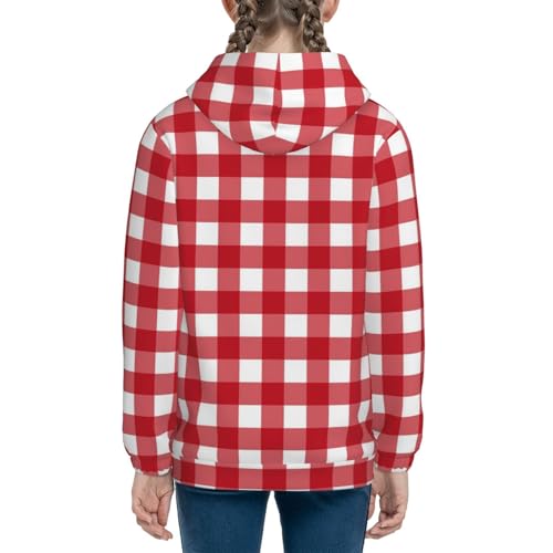 Red Checkboard Kids Pullover Hoodies Boys Sweatshirts Girls Athletic Clothes with Pocket4