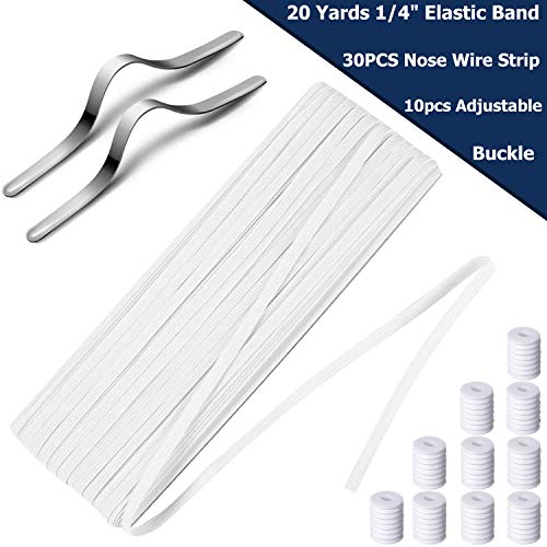 TBSDQLTEV Banda elástica de 20 yardas 1/4 pulgadas blanco con tira de alambre para la nariz (30 piezas) y 10 hebillas ajustables (blanco)