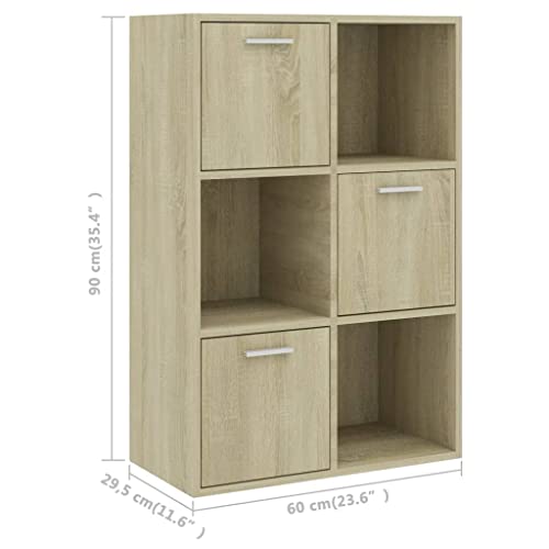 Storage Cabinet,Wine Cabinet,Floor Shelving Unit,Office File Rack,Sideboard,Bookshelf For Bedroom,With 3 Open,3 Cubes With Doors,Assembly Required, Sonoma Oak 23.6"X11.6"X35.4" Engineered Wood #TOP1