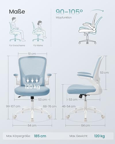 SONGMICS Ergonomischer Bürostuhl mit klappbaren Armlehnen, höhenverstellbar – Ansicht 2