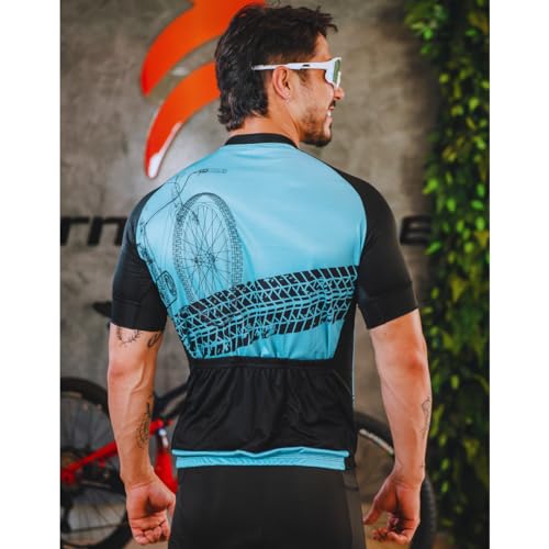 Camisa de Ciclismo Masculina Manga Curta Roda Azul Proteção UV Slim Confortável Pro Bike (BR, Alfa,
