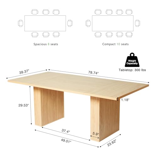 Image of weselon 78 Inch Dining Table for 6 8 10, Modern Farmhouse Rectangular Kitchen Table, Long Dining Room Tables with Wood Strip Base for Kitchen Living Room (Natural)