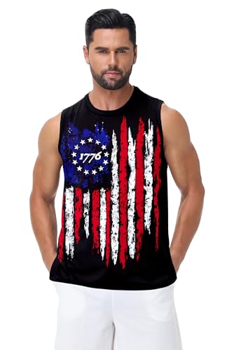 AOBUTE Mens 4th of July Tank Top Patriotic American Flag Sleeveless Muscle Shirt, 1776 Flag, S - Image 4