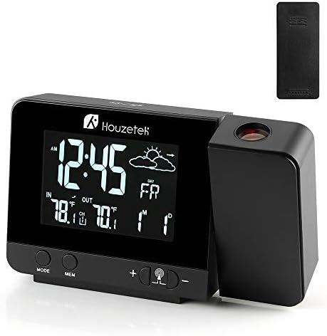 Projection Clock, Digital Projection Alarm Clock with Weather Station, Indoor/Outdoor Thermometer, USB Charger, Dual Alarm Clocks for Bedrooms, LED Display with Dimmer, 12/24 Hours