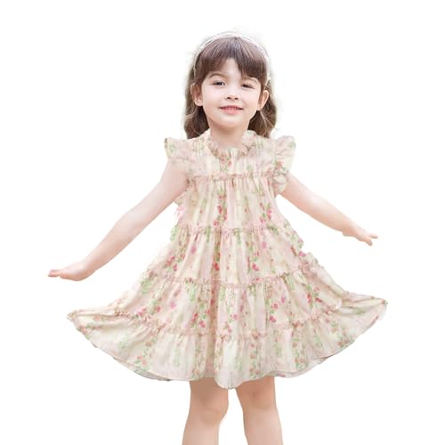 Toddler Baby Girl Boho Dress Ruffle Sleeveless Kids Cute Dress Summer Beach Floral Sundress for 1-6T3