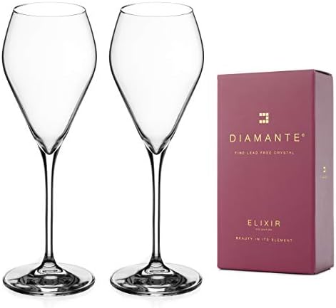 DIAMANTE Prosecco Champagne Flute Glasses - Premium Lead Free Crystal - Set of 2