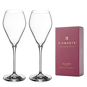DIAMANTE Prosecco Champagne Flute Glasses – Premium Lead Free Crystal – Set of 2 in Gift Box