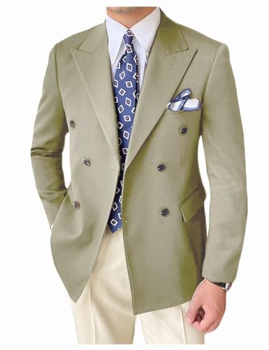Double Breasted Blazer Jacket for Men Fashion Peak Lapel Lightweight Business Casual Sport Coat Pale Sage XXS