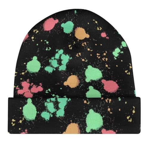 Rainbow Splatter Neon on Dark Kids Beanie Hat for for Girls Boys Children Cap Winter Knitted Chemo Cancer Headwear Accessories Gifts Decoration4