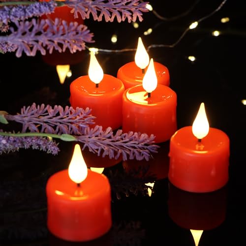 Velas de té LED recargables rojas sin llama con mecha 3D blancas cálidas pack 12 7