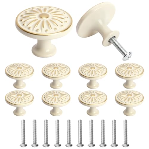 Ainiv Lot de 10 Boutons de Meuble Vintage, Poignée Meuble, 30 mm Poignet de Tiroir, Bouton de Porte, Poignées de Placard de Cuisine, pour Décoration D'intérieur, Placard, Penderie, Tiroir, Blanc
