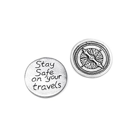 Compass Travel Token with 'Stay Safe on Your Travels' Message on Reverse Cover