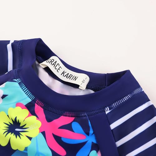 Image of GRACE KARIN Girls Long Sleeve Swimsuit Two Piece Rashguard Floral Swimwear 6-14Y