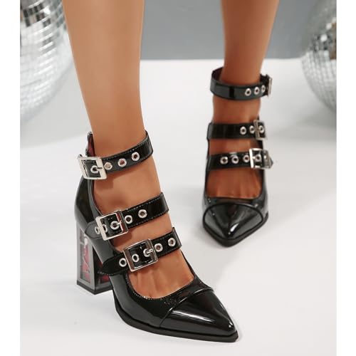 Bellirala Women's Rose Flower Mary Jane Heels Gothic Y2k Costume Footwear Cute Lolita JK Pumps Chunky Block High Heel Ankle Strap Cosplay Shoes2