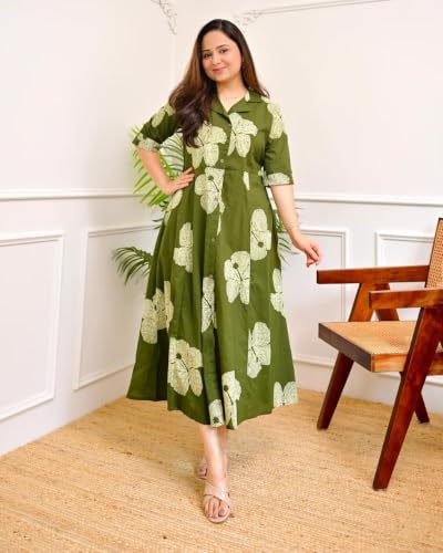 Image of Womens Printed Rayon Anarkali Shirt Collor Kurta for Girls Regular Fit Casual Wear Gown