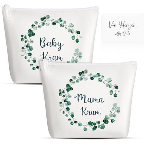 Ylinge 3 Stück Geschenke für Werdende Mutter Mama Kram Kosmetiktasche Geschenke zur Geburt Eukalyptusblätter Grußkarte Herzen Alles Gute Beutel mit Reißverschluss für Schwangere Babypartys