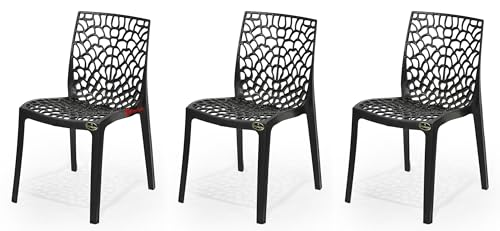 Image of Web Plastic Chair Living Room Without Arm Chair (Jali) Gloss Finish Chair Home, Office, Restaurant, Cafe, Garden, Stackable Chair (3, Black, Standard)