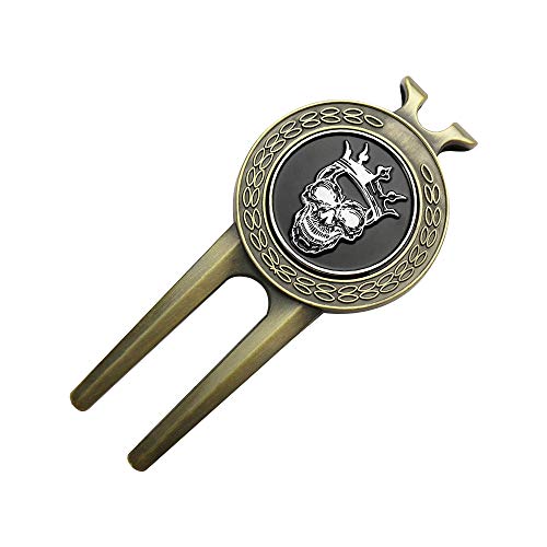 GOLTERS Golf Divot Repair Tool with Golf Club Skull Ball Marker Golf Gift for Golfer (Skull)