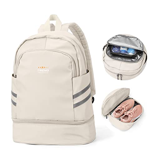 SZLX Sportrucksack für Frauen mit Schuhfach und Nasstasche Faltbarer Handgepäckrucksack Großer Reise-Laptop-Rucksack Wasserdichter Freizeitrucksack Sportrucksack Sporttasche für Schwimmen Yoga Beige