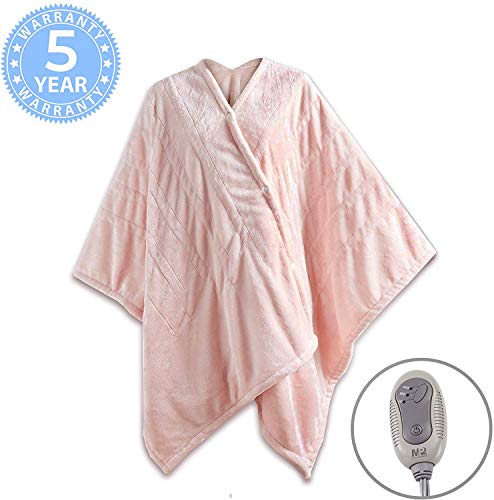 MP2 Electric Wearable Blanket Heated Shawl Poncho Fleece Wrap Throw with Buttons, 3