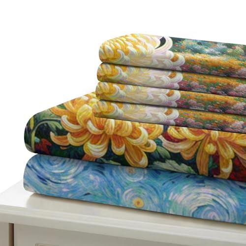 Housse de couette chrysanthème imprimée 3D microfibre douce lit double - 6