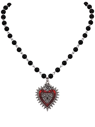 Sacina Gothic Y2k Bat Evil Eye Heart, Red Heart Necklace, Gothic & Emo Style, Halloween &