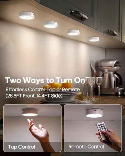 Image of GOODEA.fun Puck Lights with Remote, 13 RGB Colors LED Under Cabinet Lights, Rechargeable Baterry Operated Under Cabinet Lighting Tap Lights, Stick on Lights with Dimmer and Timer(3 Pack)