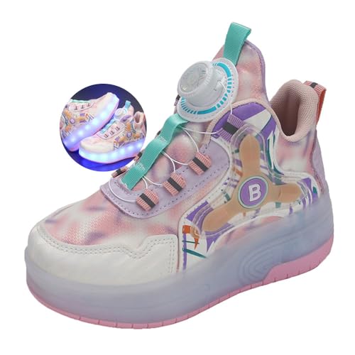 Roller Skate Shoes USB Recharge 7 Colour LED, Automatic Retrectable Technical Skateboarding Skates for Kids Light Up Roller Shoes Sneakers Pink Blue for Girls Boys Birthday Gift