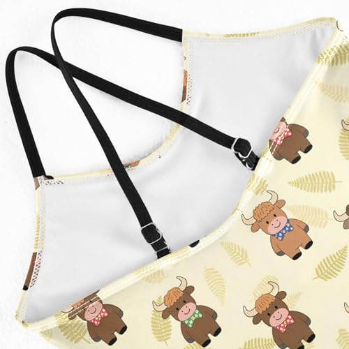 senya Girls Swimsuits One-Piece Swimwear Tie Bathing Suit Beach Summer Round Neck 9-10T Cartoon Highland Cattle Pattern4