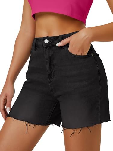 AUWUKA Womens High Waist Jean Shorts Wide Straight Leg Microelastic Long Denim Mom Shorts