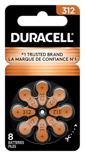 Image of Duracell Hearing Aid Batteries Size 312, Brown, 8 Count (Pack of 1), Long-lasting Power, Extra-long EasyTab Install