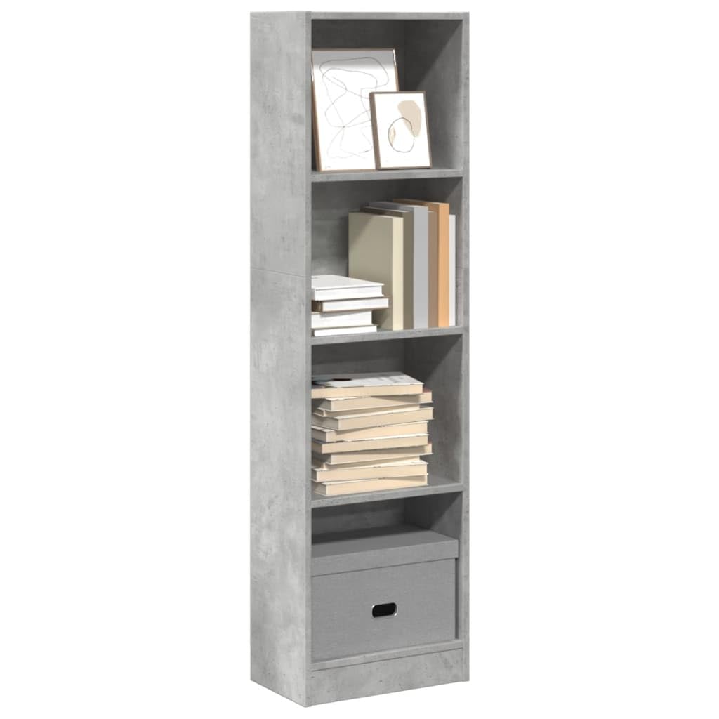Bücherregal Betongrau aus Holzwerkstoff 40x24x143 cm, Standregal mit offenem Regalsystem, Stauraum für Bücher, Akten und Deko, vielseitiges Aufbewahrungssystem für Wohnzimmer und Büro