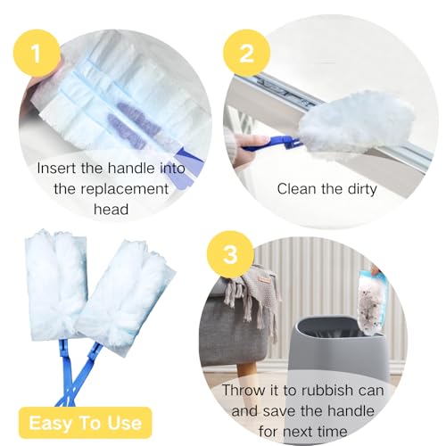 Image of Cayton 40 Count Duster Refills Compatible for Swiffer Dusters, Dust Collector Accessories 1 Blue Handle for Cleaning Dusts Removal