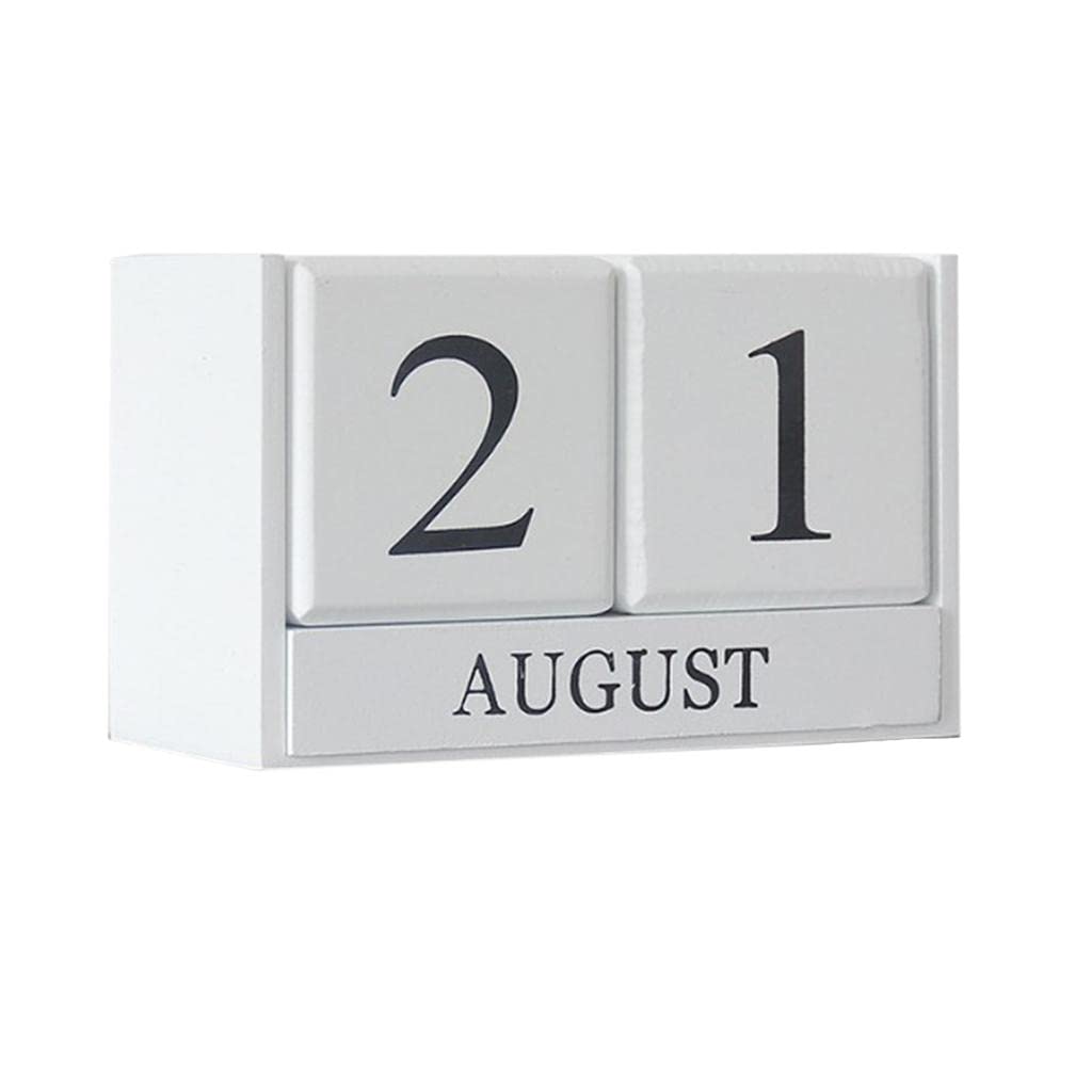 Wooden Perpetual Calendar Desktop Block Wood Calendar for Home Office White-image-19