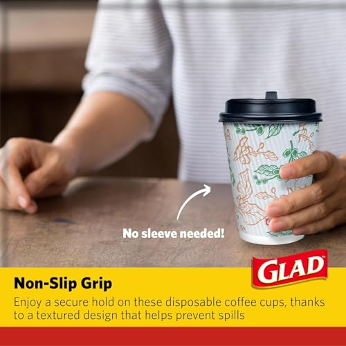 Glad Disposable Coffee Cups with Lids, Coffee Flower, 12 Oz, 50 Count, 2-Pk - image 5