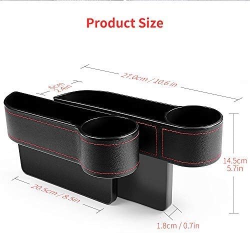 Beusoft Car Seat Gap Filler, Console Side Pocket with Cup Holder, Multifuntional Car Seat Storage Organizer, Full Premium PU Leather Car Seat Side Drop Caddy Catcher (2 Pack)