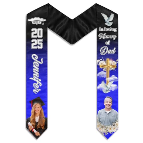 Wrappiness In Loving Memory Graduation Stole - Remembrance Gifts on Graduation Day, Loss of Mom Loss of Dad Sympathy Gifts for Son Daughter, Custom Photo Class of 2025 Stole (G01)