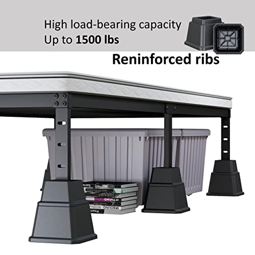 Ahasolid Bed Risers 6 Inch Heavy Duty, Furniture Risers For Bed Frame, Couch, Desk, Chair, Adjustable Elevator In Heights 2", 4" Or 6", Lifts Up To 1,500 Lb, Set Of 4, Black #TOP2